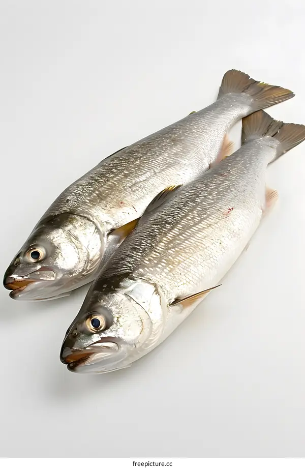 Two whitefish on a white background
