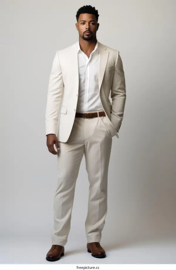 beige suit young man model