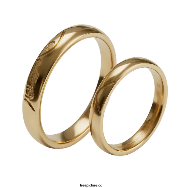 [Transparent Background PNG]Elegant Gold Couple Rings with Intricate Carvings Design