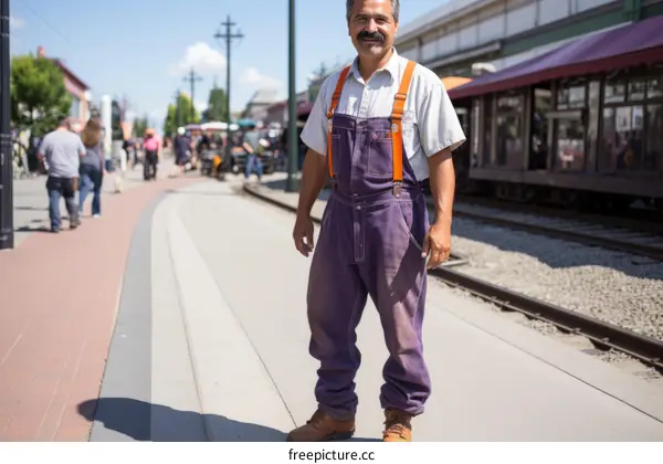 Portrait of a man in overalls standing on a train platform