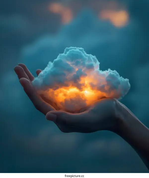 A hand holding a glowing cloud
