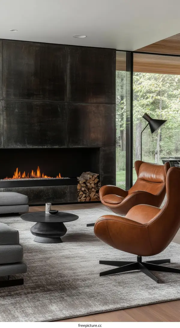 Modern Living Room Interior Design with Leather Furniture