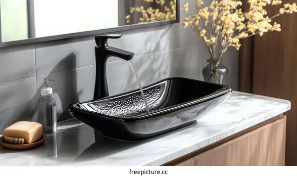 Modern Black Vessel Sink with Faucet