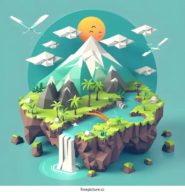Low Poly Mountain Landscape Illustration