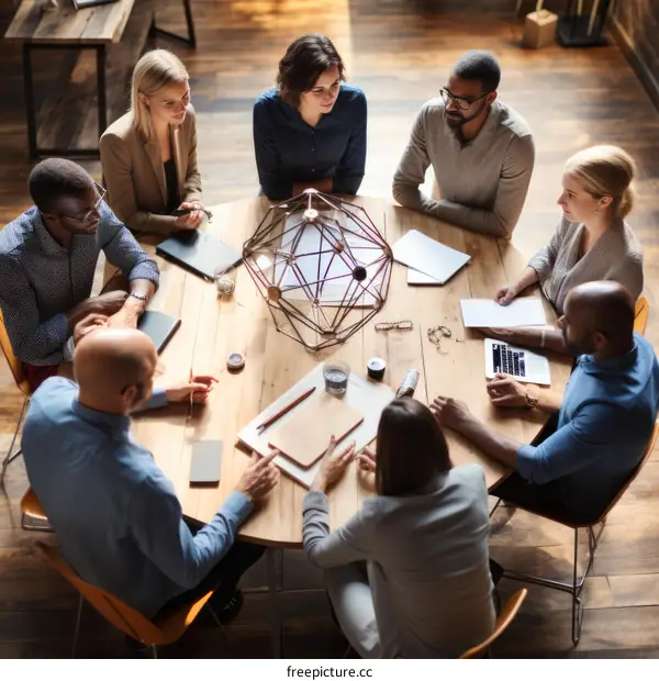 A group of people sitting around a table having a meeting