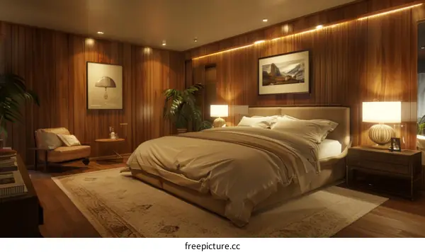Modern Wood Paneling Bedroom Interior Design