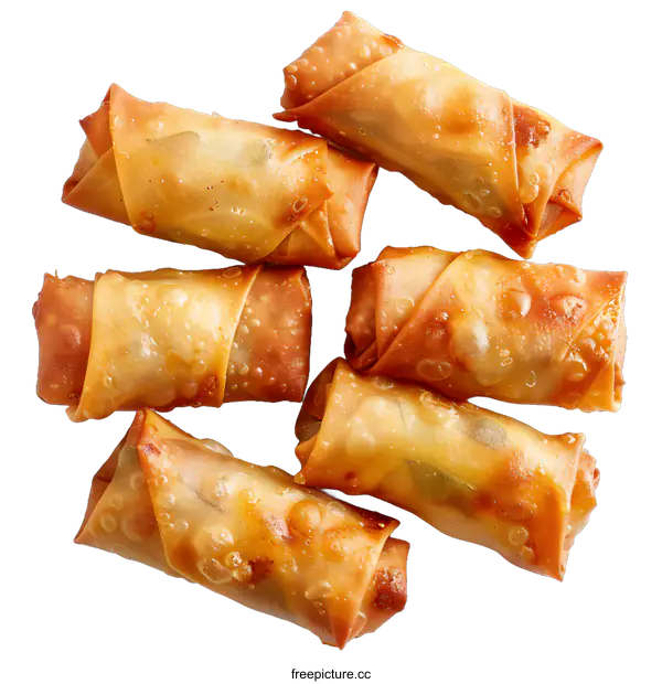 [Transparent Background PNG]Six Fried Spring Rolls on White Background