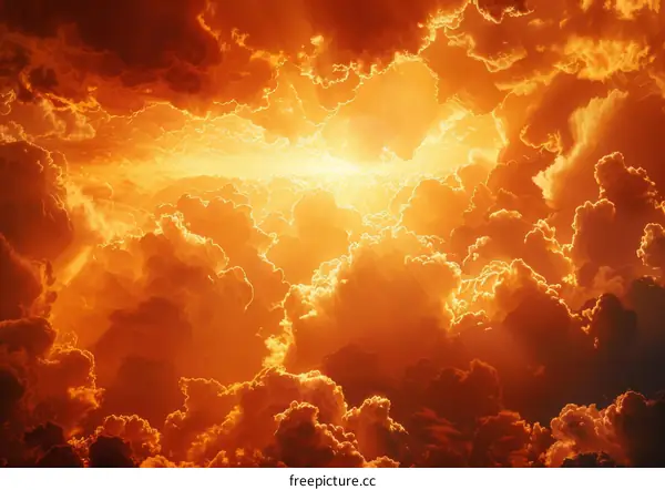 Bright orange cloudscape with light shining through