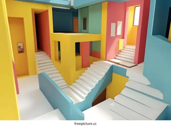 Abstract Minimalist Architecture Design With Colorful Walls