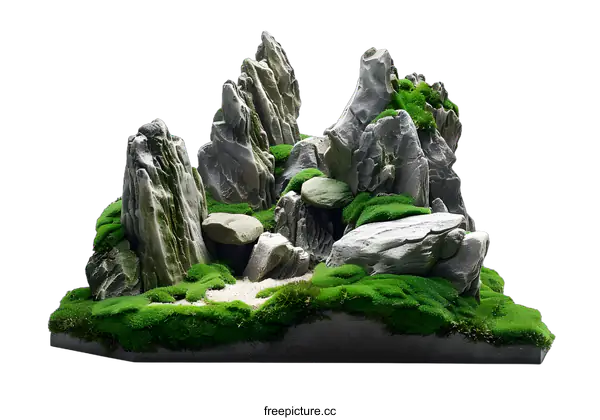 [Transparent Background PNG]Green Moss Covered Rocks Miniature Mountain Landscape