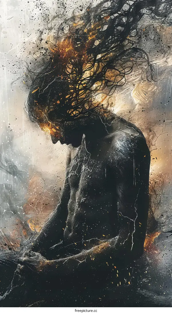 A Dark Figure with Blazing Flames Erupting from its Head