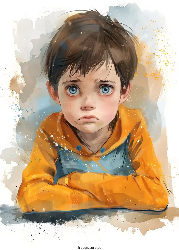 Sad Boy Watercolor Painting Illustration
