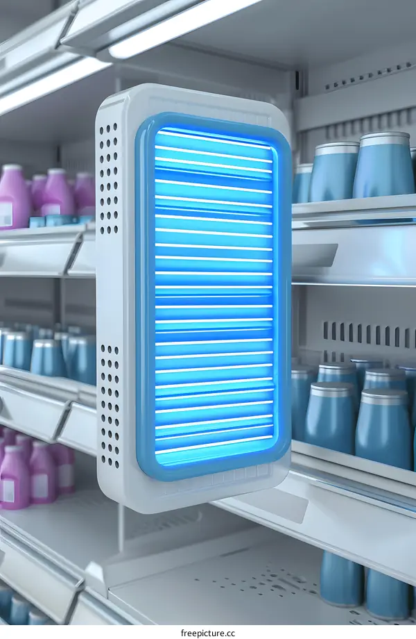 Modern Refrigerator with Blue Light Illumination