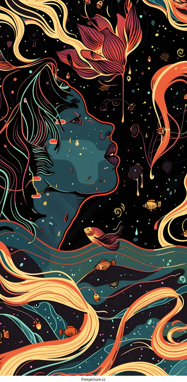 Abstract Art Illustration With a Woman and a Flower