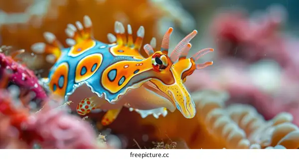 Psychedelic Nudibranch in a Coral Reef