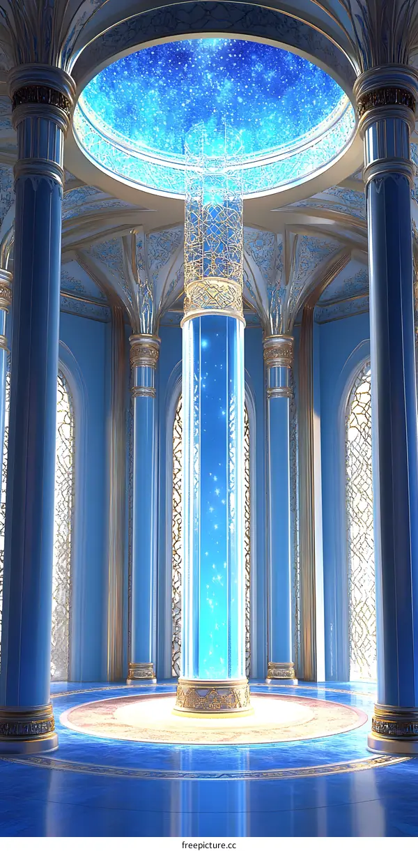 Blue and Gold Palace Interior With a Starry Sky Ceiling