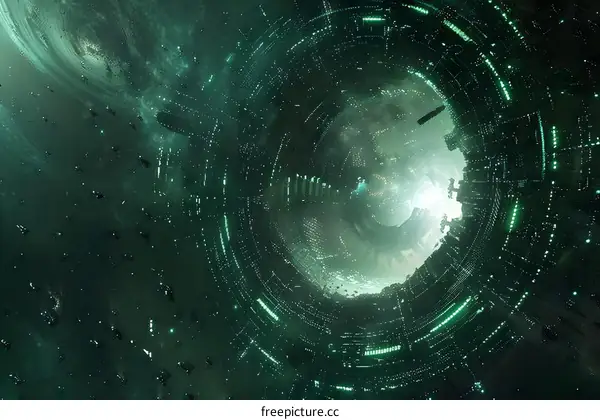 Green Space Station Orbiting a Planet