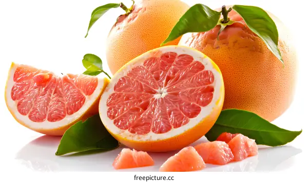 Fresh Grapefruit Slices with Green Leaves