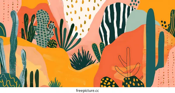 Abstract Cactus Pattern Desert Art Illustration