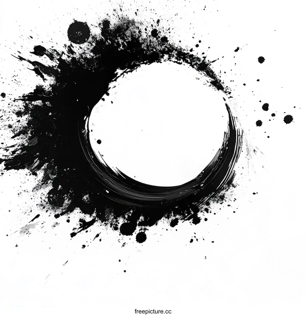 [Transparent Background PNG]Abstract Black Circle with Splashes Art