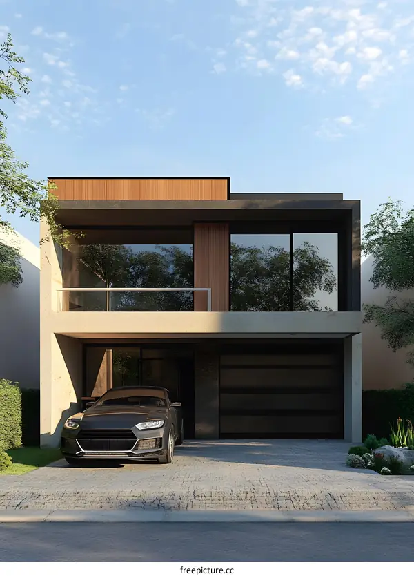 Modern Two Story House with Garage and Balcony