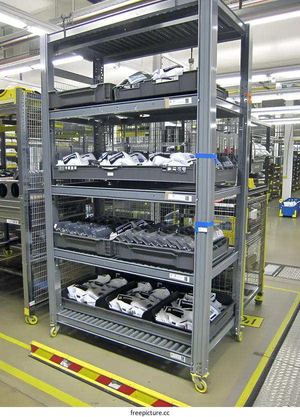 Industrial Storage Shelves With Parts