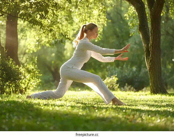 Woman Doing Tai Chi in a Park