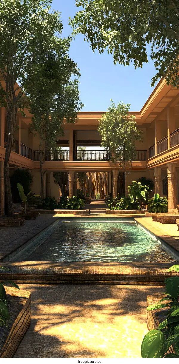 Interior Design of a Luxurious Courtyard with Pool