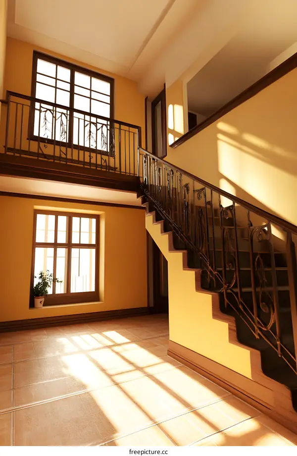 Elegant Staircase Interior Design with Wooden Handrail