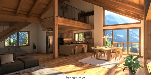 Modern Cabin Interior Design with Mountain View