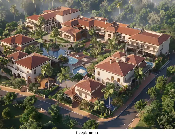Aerial View of Luxury Homes in Tropical Setting