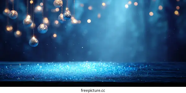 Blue Glitter Background with Christmas Lights