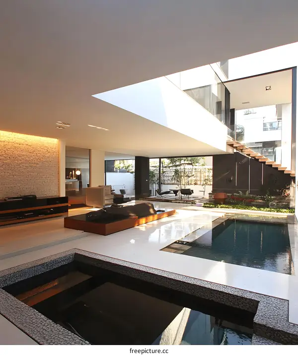 Modern Interior Design with Pool and Skylight