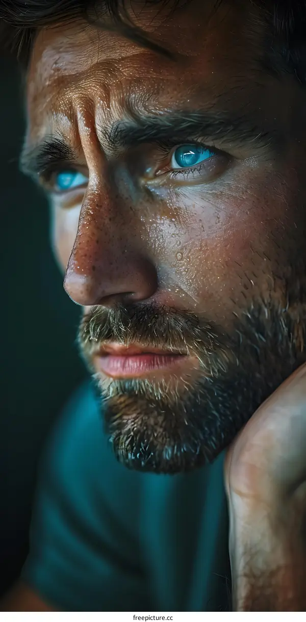 Portrait of a man with blue eyes and a beard