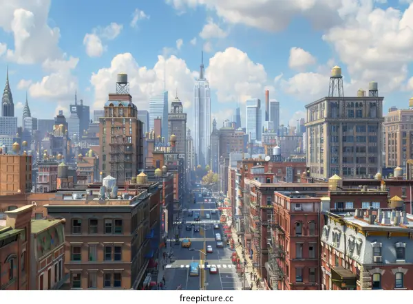 New York City Street View Illustration