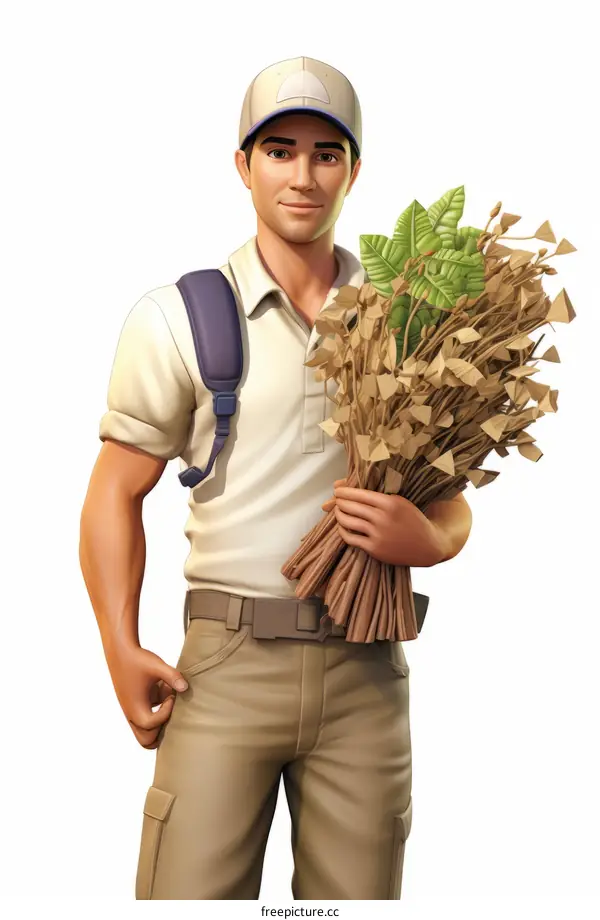 A male farmer holding a bundle of wheat