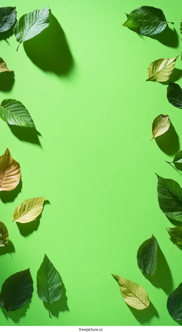Autumn Leaves on a Lime Green Background