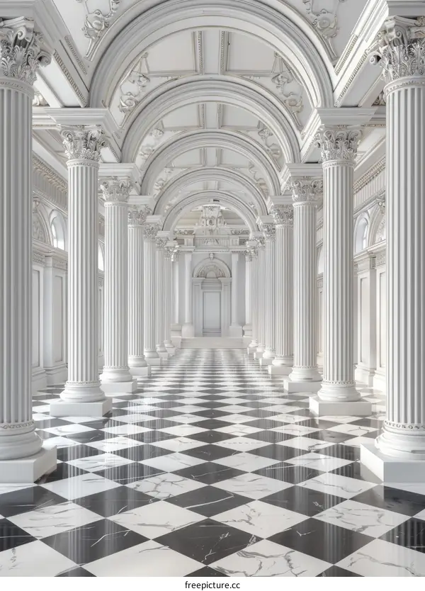 Elegant White Hallway with Marble Floor