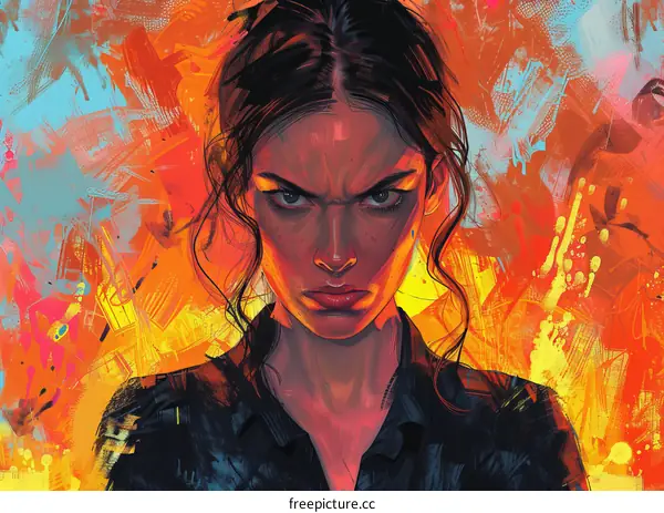 Portrait of a young woman with a stern expression on her face