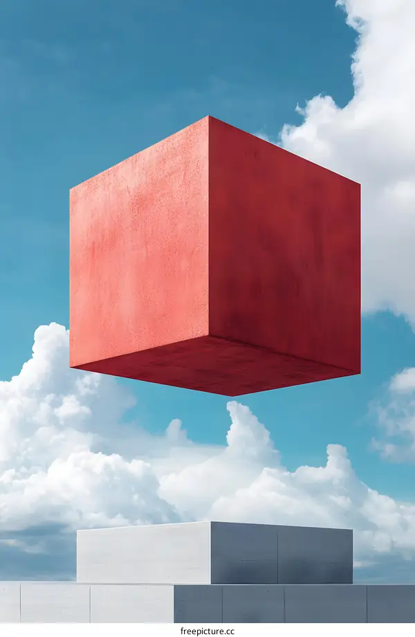 Red Cube Floating In The Sky