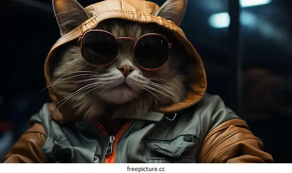 Sunglasses and Leather Jacket Cat With Personality
