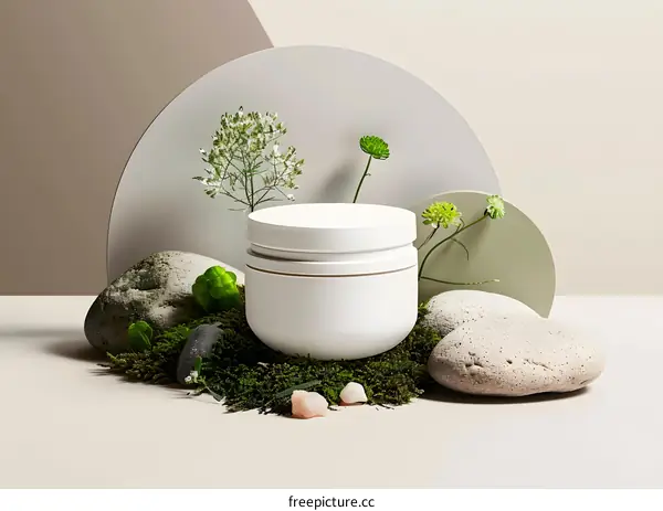 White Cream Jar Surrounded By Natural Elements