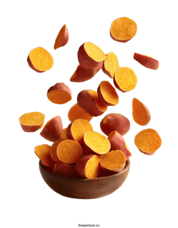 [Transparent Background PNG]Sweet Potato Slices in Wooden Bowl