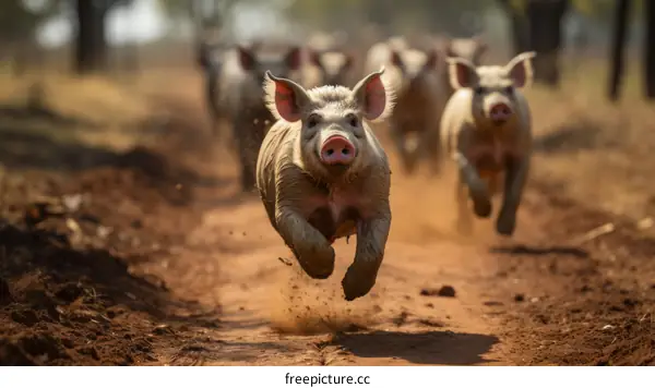 A pig running in a field