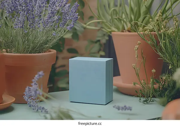 Blue Gift Box with Lavender Flowers