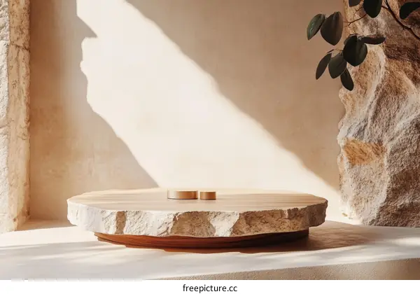 Natural Stone Display Platform in Beige Tones