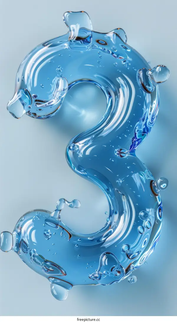 3D rendering of a blue water number 3