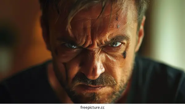 Close-up Angry Caucasian Male Portrait