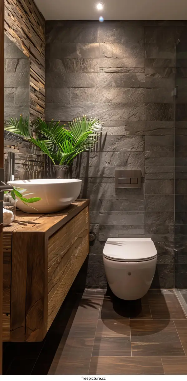 Modern Rustic Bathroom Design with Stone Walls