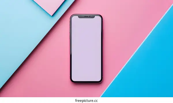 Minimalist Mockup with Smartphone on Blue and Pink Background